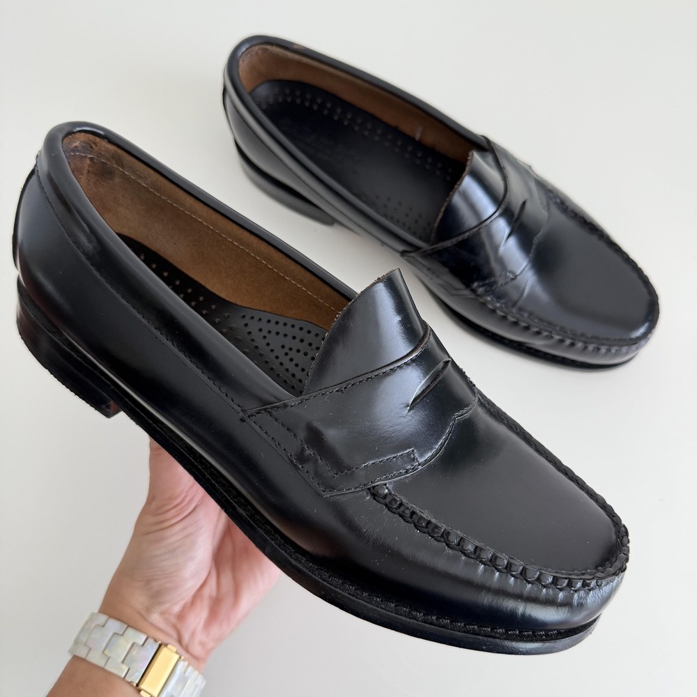 G.H. Bass Weejuns Shoes Mens 9.5 Black Leather Logan Penny Loafers Dress Classic